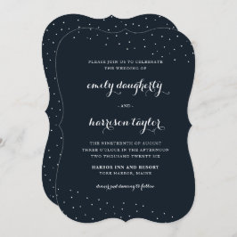 青エレガントと白と繊細なドット結婚の 招待状