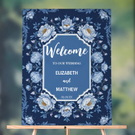 青エレガントと白のアンティーク結婚の アクリルサイン