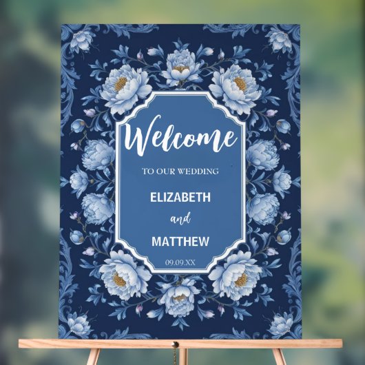 青エレガントと白のアンティーク結婚の アクリルサイン (ニュートラル)