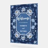 青エレガントと白のアンティーク結婚の アクリルサイン (傾斜)