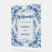 青エレガントと白のアンティーク結婚の アクリルサイン (傾斜)