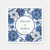 青エレガントと白のアンティーク結婚の スタンダードカクテルナプキン (正面)