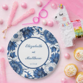 青エレガントと白のアンティーク結婚の ペーパープレート (パーティー)