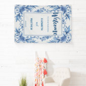 青エレガントと白のアンティーク結婚の 横断幕 (インサイチュ)