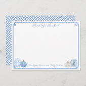 青エレガントと白のカボチャ秋赤ちゃんシャワー サンキューカード (正面/裏面)