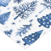 青エレガントと白のクリスマスツリーと雪 ショートテーブルランナー (コーナー)