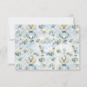 青エレガントと白のシャンパン日付を保存 セーブザデート (裏面)