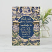 青エレガントと白のスタイルの結婚 招待状 (スタンド正面)