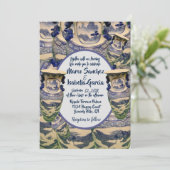 青エレガントと白のスタイルの結婚 招待状 (スタンド正面)