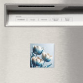 青エレガントと白のチューリップ マグネット (インサイチュ (食洗機))