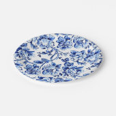 青エレガントと白のトイルフローラ ペーパープレート (アングル)