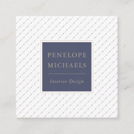 青エレガントと白のドットとダッシュ スクエア名刺