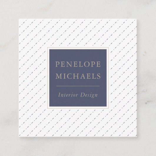 青エレガントと白のドットとダッシュ スクエア名刺 (正面)
