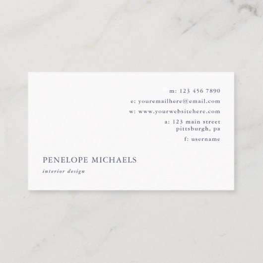 青エレガントと白のドットとダッシュ 名刺 (裏面)