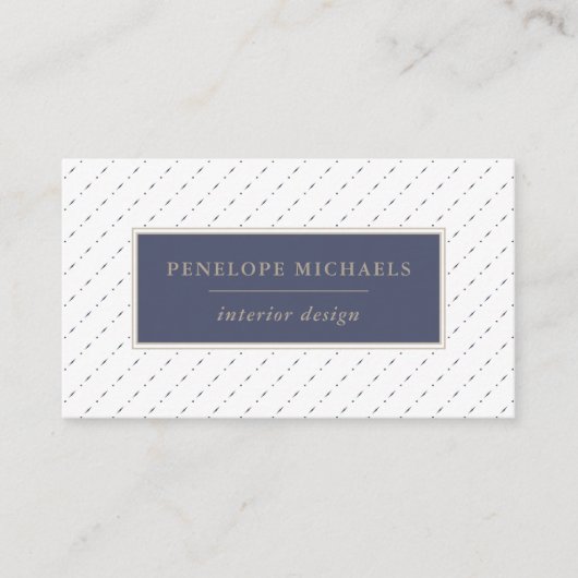 青エレガントと白のドットとダッシュ 名刺 (正面)