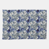 青エレガントと白のバラとユリ キッチンタオル (横)