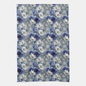 青エレガントと白のバラとユリ キッチンタオル (縦)