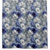 青エレガントと白のバラとユリ シャワーカーテン (正面)