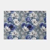 青エレガントと白のバラとユリ ドアマット (正面)