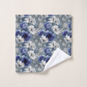 青エレガントと白のバラとユリ バスタオルセット (ウォッシュタオル)