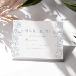 青エレガントと白のフランスのバラ結婚 出欠カード