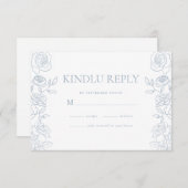 青エレガントと白のフランスのバラ結婚 出欠カード (正面/裏面)