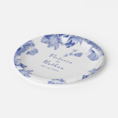 青エレガントと白のフローラ結婚 ペーパープレート (アングル)