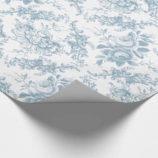 青エレガントと白のフローラ ラッピングペーパー (角)