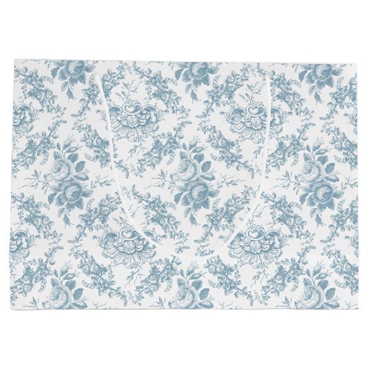 青エレガントと白のフローラ ラージペーパーバッグ (裏面)