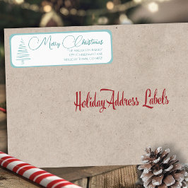 青エレガントと白のメリークリスマスツリー ラベル