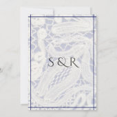 青エレガントと白のレースとリングや輪- 招待状 (裏面)