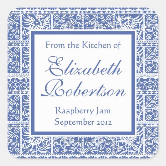 青エレガントと白のレースフランスの スクエアシール (正面)