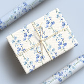 青エレガントと白のワイルドフラワーの水色 ラッピングペーパーシート