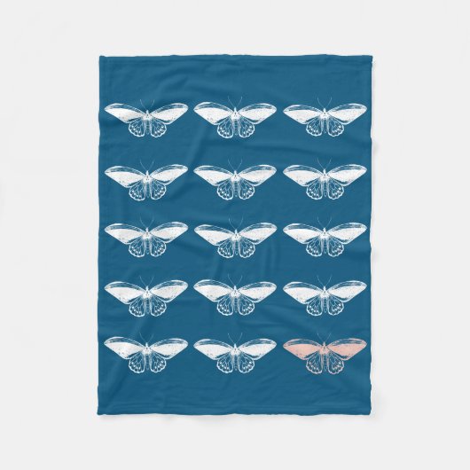 青エレガントと白のヴィンテージの蛾のパターン フリースブランケット (正面)