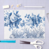 青エレガントと白のヴィンテージバラ&シダ 薄葉紙 (クラフト)