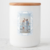 青エレガントと白の写真のウェディング縁どラベル フードラベル (正面)