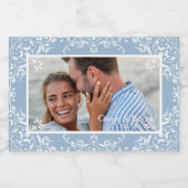 青エレガントと白の写真の結婚ギフトラベル フードラベル (シングルラベル)