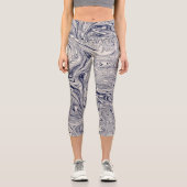 青エレガントと白の大理石の渦巻き カプリレギンス (正面)