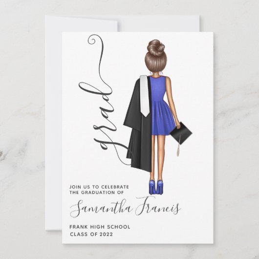 青エレガントと白の少女の卒業パーティーの招待 招待状 (正面)