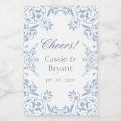 青エレガントと白の応援スタイリッシュ結婚の ワインラベル (シングルラベル)