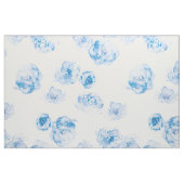 青エレガントと白の水彩花柄 ファブリック (ファットクウォーター)