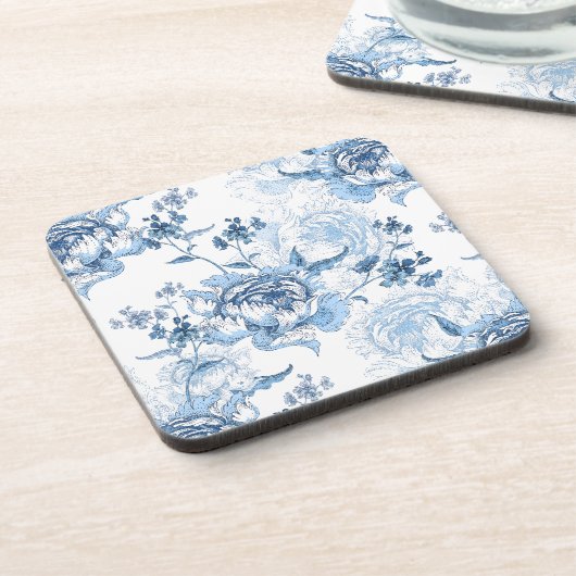 青エレガントと白の牡丹 コースター (左側)