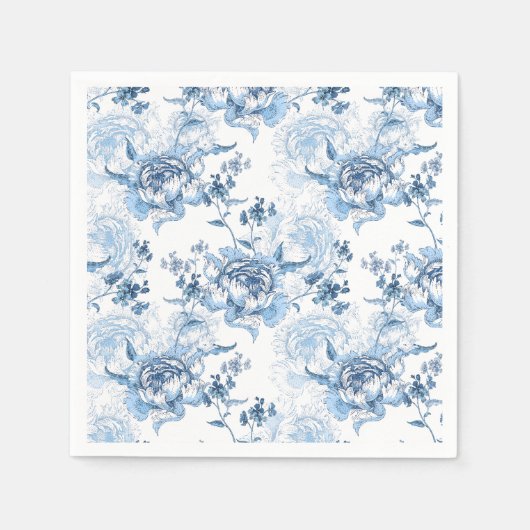 青エレガントと白の牡丹 スタンダードカクテルナプキン (正面)