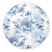 青エレガントと白の牡丹 セラミックノブ (正面)