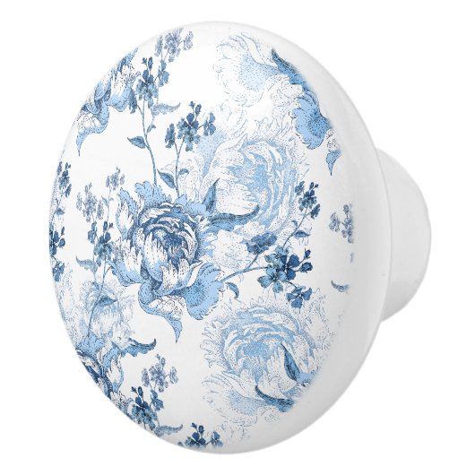 青エレガントと白の牡丹 セラミックノブ (右)