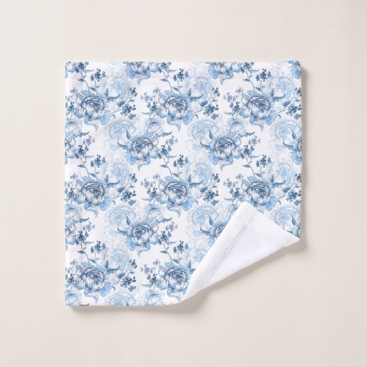 青エレガントと白の牡丹 バスタオルセット (ウォッシュタオル)