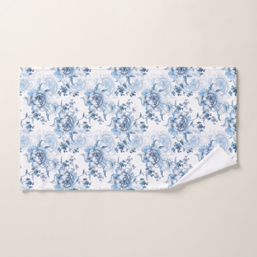 青エレガントと白の牡丹 バスタオルセット (ハンドタオル)