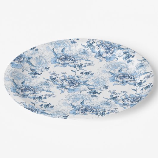 青エレガントと白の牡丹 ペーパープレート (アングル)