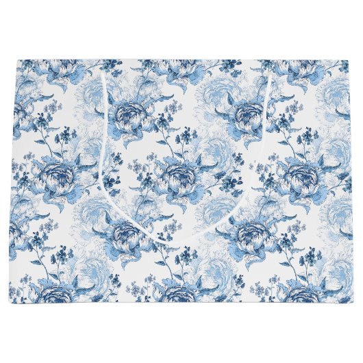 青エレガントと白の牡丹 ラージペーパーバッグ (正面)