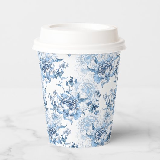 青エレガントと白の牡丹 紙コップ (正面)